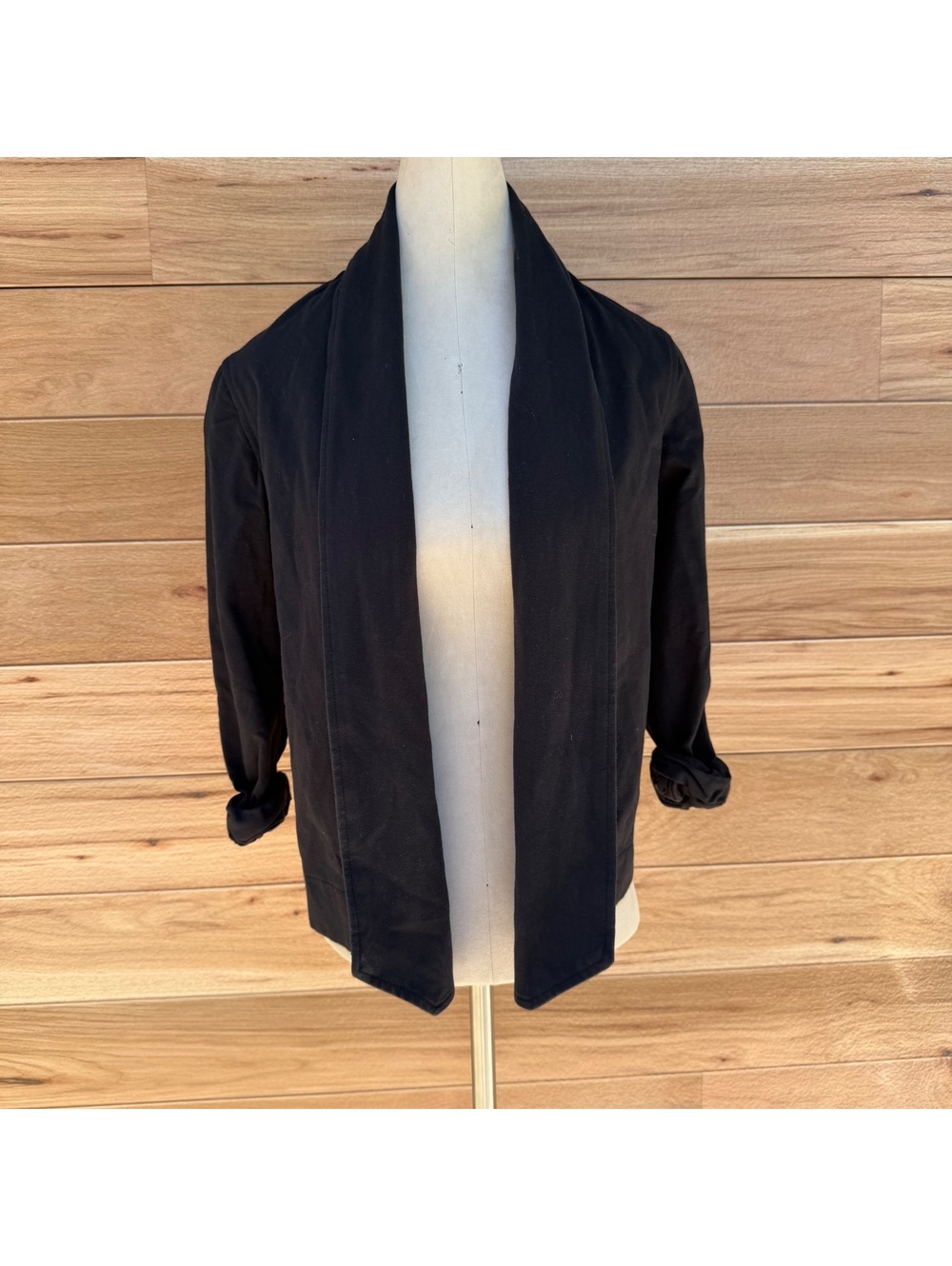 Theory Black Open Front Cardigan with Ruffle Cuffs